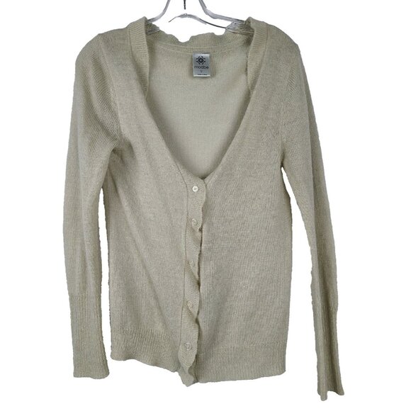 Modbe Womens Button Front Cardigan Small Beige Long Sleeve Ruffle Fairy - Picture 1 of 7